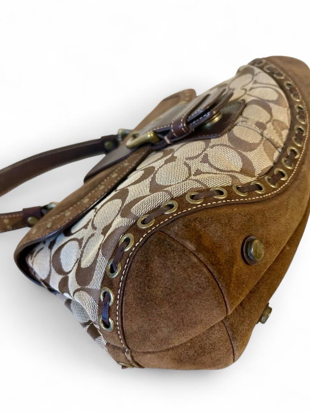 Coach Soho Shoulder Bag with Studs Suede Leather Jacquard and Bow 2004 7059 - Picture 5 of 8